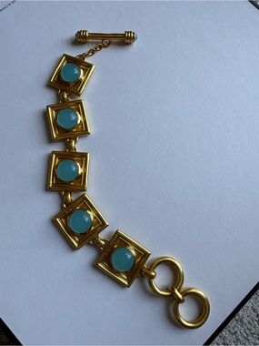 Julie Vos Gold-Tone Bracelet with Aqua Blue Cabochons